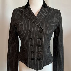 Ralph Lauren Jeans black pinstripe denim jacket with velvet collar.